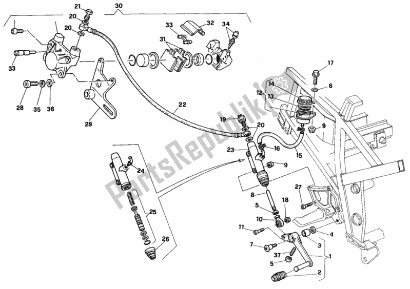 Toutes les pièces pour le Système De Freinage Arrière My92 du Ducati Paso 907 I. E. USA 1991